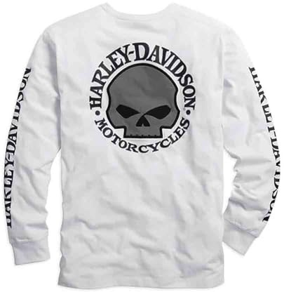 Harley-Davidson Maglietta da Uomo a Maniche Lunghe Willie G. Skull – Maglia a Maniche Lunghe in Cotone – Maglioni Estivi Sottile – Manica Lunga Bianco 5XL, Bianco, XXXXXL