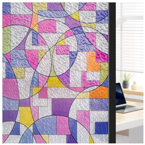 ConCus-T Stained Glass Window Film Frosted Privacy Glass Film - Self Adhesive Vinyl Static Cling Window Sticker, 44.5 X 300 CM