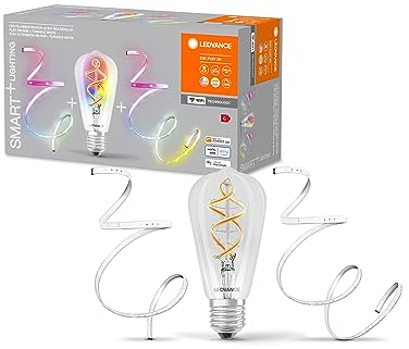 Ledvance SMART+ Bundle aus dimmbarer WiFi Edison Filament-Lampe + 2m-RGB-Lichtband + passender 1m-Erweiterung, Lichtfarbe änderbar (2700-6500K), steuerbar mit Alexa, Google und Smartthings