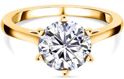 TJC 2ct Moissanite Diamond Look Solitaire Gold Engagement Ring Size K