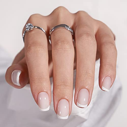 BTArtbox French Press on Nails Kurz Square künstliche Nägel zum aufkleben 30 Stück Französisch Fake Nails mit Nail Glue, Short Press on Nails Quadratisch False Nails für Frauen & Mädchen