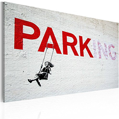 B&D XXL - Akustikbild Banksy Parking Girl Swing Bilder Akustikschaum Hochleistungsschallabsorber Schallschutz Leinwand 1 tlg Wandbild Raumakustik Schalldämmung Street Art Graffiti