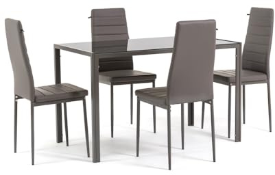 SIEDITI FUORI E DENTRO Set pranzo Tavolo Rettangolare Ettore + 4 Sedie Imbottite con schienale alto Lidia (Tortora)