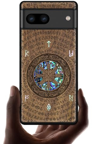 Carveit Designer Wooden Case for Google Pixel 8 Case Protective Cover [Wood Engraving & Shell Inlay] Compatible with Wireless Chargers Pixel 8 Case (Viking-Walnut)