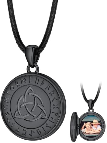 FaithHeart 925 Silber Kette mit Foto Medaillon für Herren Damen Schwarz Halskette Bildanhänger Schmuck für Geburtsstag Weihnachten Kettelänge 45/50/55/60/65/70/75CM