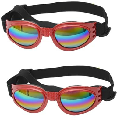 FRCOLOR 2stücke Hundesonnenbrille Mit Uv-Schutz Verstellbarem Gurt Und Stylischem Design Faltbare Sonnenbrille Für Hunde Für Outdoor-aktivitäten Rot