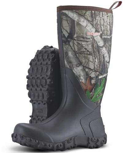 Showave Regenstiefel für Herren, wasserdicht, isoliert, Neopren, strapazierfähig, für Landwirtschaft, Regen, Angeln, Gartenarbeit, Hof, Arbeit, Camo, 43 EU