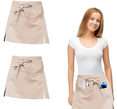 GUOYOU2 Pezzi Grembiule, Grembiuli da Cucina con 3 Tasche, Vita Corta Grembiule da Cucina, Grembiule in Vita, Grembiule Corto per Uomini Donne, per Cucina, Ristorante, Caffè, Bar Bistrot