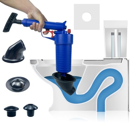 Hochdruck-Spülbeckenreiniger, robuste Luftpumpe, Abflussreiniger, WC-Saugglocke mit 4 Saugnäpfen für Küche, Dusche, Badewanne (blau)