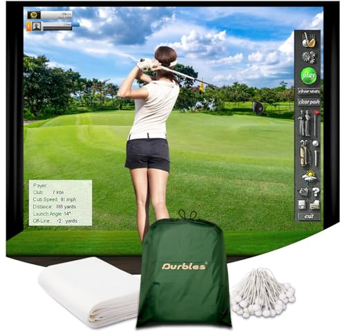 Durbles Pantalla de impacto de simulador de golf, proyector de monitor de lanzamiento de triple capa con imágenes HD para práctica en interiores, recinto y red, pantalla de golpeo con ojales y cuerdas