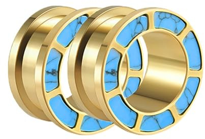ANAZOZ 25mm Flesh Tunnel, Plug Single Flared Schraubenrückseite mit Türkis, Tunnel Plug Edelstahl Piercing-Schmuck 2 Stück