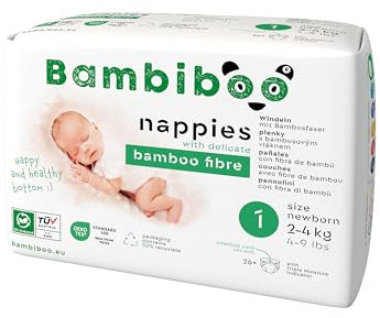 Bambiboo Hautfreundliche Einwegwindeln Newborn mit Weicher Bambusfaser und Nabelöffnung - Newborn Baby Windeln - Neugeborene Baby Wegwerfwindeln - Schutz für die Haut - Größe 1, 26 Stück