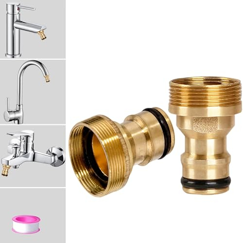 Indoor Garden Hose Connector - Female (22mm) to Male (24mm) Threaded Fittings - Brass Tap Connector - Ideal for Bathroom & Kitchen Sink
