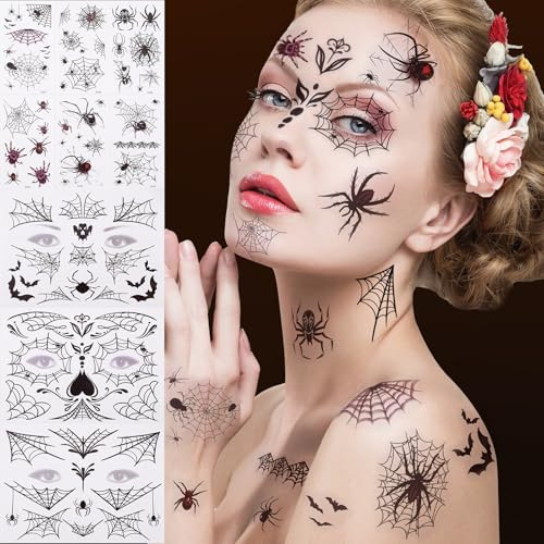 Tatouage Maquillage Halloween Pour Visage Fausse AraignéE Stickers, Ephemere Tatouage Halloween Femme Deguisement Accessoires, Faux Toile AraignéE Tatouage Cosplay Vampire Zombie Horreur Autocollant