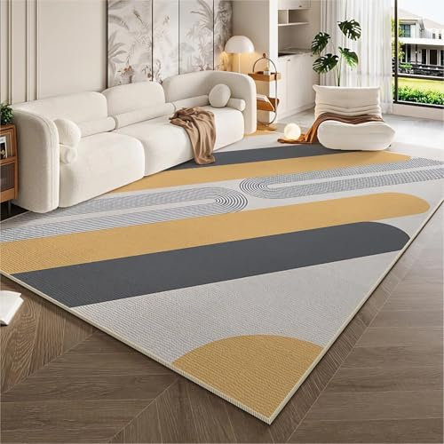 Bedroom,Waschbarer schmutzabweisender Teppich Grau Gelb Minimalistisches Design,küchen läufer deko Schlafzimmer,180x250cm