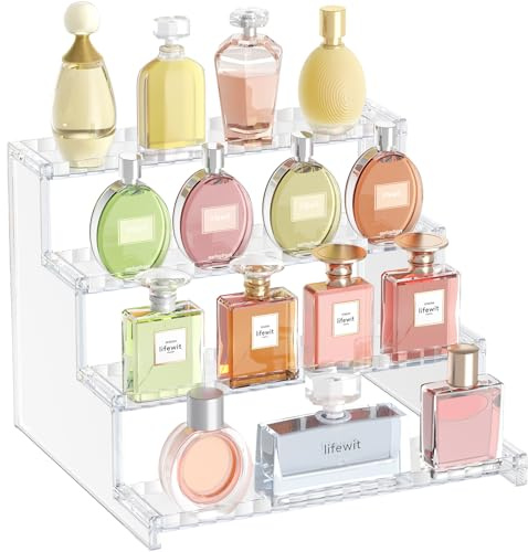 Lifewit 4 Tier Acryl Parfum Organizer mit Gitter, 30,5 cm Ständer, 1 Pack | Kunststoff Parfüm Ständer Auslage, Aufsteller Regal Vitrine für Make-up, Cupcake Dessert Gewürz Arbeitsplatte Vanity Dresser