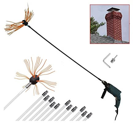 ROUYA chimney sweep kit 12 Meter Chimney Brush Chimney Sweeping Kit For Cleaning Metal Or Brick Chimneys With Extra Nylon Brush Head For Pellet Stove(12 m)