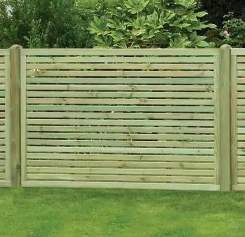 Contemporary Horizontal Slatted Wooden Garden Fence Panel – Modern Privacy Screen for Outdoor Landscaping and Fencing (0.6 m Long x 1.8 m Wide)