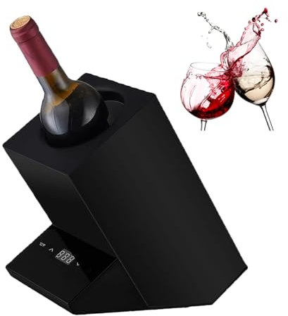 LwiftGal Wine Chiller Electric,Wine Chillers Bucket for Red & White Wine or Champagne,Stainless Steel Single Bottle Iceless Wine Cooler,Kitchen Bar Wine Accessory,Black