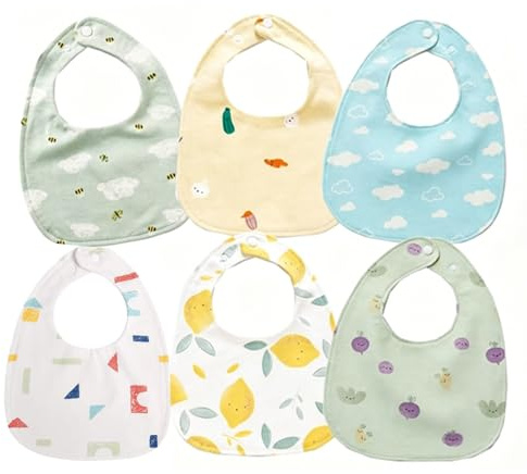 Oaygat 6-pack baby bandana dregelhaklappar bomull tandsprickning haklapp spädbarn matning haklappar mjuk och absorberande haklapp med justerbara snaps vattentäta dregel haklappar för 0-36 månader