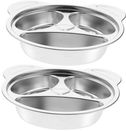 SHOWERORO 2stücke Unterteilte Teller Aus Edelstahl Fächer Unzerbrechliche Metallteller Für Kleinkinder Cartoon-design Fächerteller Für Mittagessen Und Camping