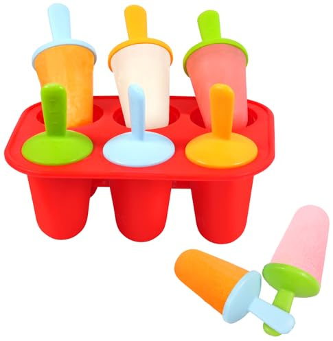 Miaowoof Silicone Popsicles Molds for Toddlers, 6-Cavity Non-BPA Premium Silicone Small Popsicle Molds, Ice Pop Mold with 6 Colorful Reusable Sticks for Kids (Red)