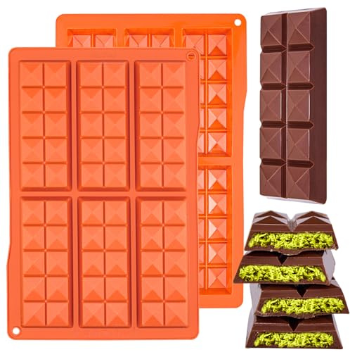 GIcGIeo Moule Tablette Chocolats Dubai Forme Carrée Démoulage Facile,Moule Silicone Pepites Chocolat Carrée Sans BPA pour Knafeh Protéiné Barre Dragées Céréales (2 Pièces)