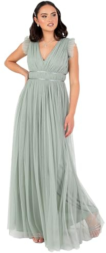 Anaya with Love Women's Women's Maxi Dress Ladies Cap Sleeve V-Neck Satin Detail Tulle A-line Bridesmaid Wedding Guest Occasion Prom Ball Gown Dress (Pack of 1)