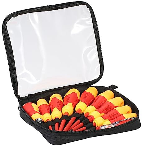 Dioche Jeu de Tournevis Isolés, Jeu D'Outils de Tournevis 10 Pièces, Tournevis D'électricien, Outils D'électricien avec Sac de Transport pour Travaux électriques ou Travaux de Réparation