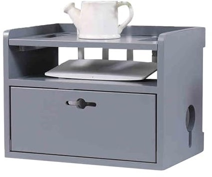 Caja Ocultar Router WiFi de Madera Maciza Doble Capa Ahuecado por Todos Lados Caja Router Cajas Decorativas Router Rack para Cables de TV, Ordenador, Router(Gray)