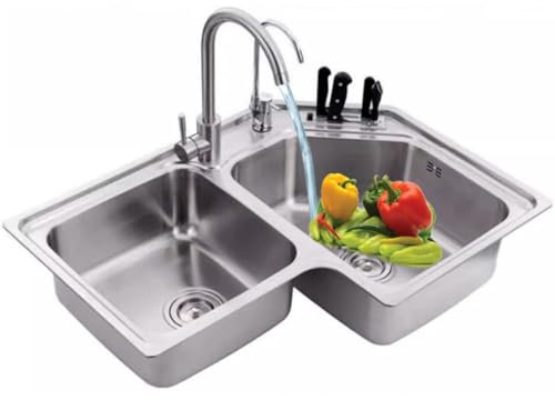 Sxlawesom Fregadero esquinero de Acero Inoxidable de Doble Seno, Fregadero de estación de Trabajo para cocinas Modernas, Fácil de Limpiar(Kit-C)