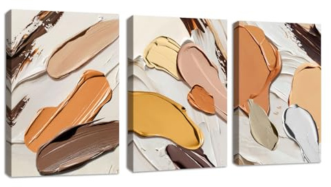 3 Pcs Giallo Arancio Astratto Quadri Stampa su Tela Con Cornice, Texture Minimalismo Beige Nordico Quadro Pittura su tela poster da parete Decorazione Murale Soggiorno Camera da letto 30x40cmx3