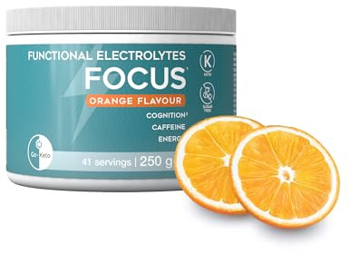 Go-Keto Functional Electrolytes FOCUS, 250g – Hochdosiertes Elektrolytpulver Orange mit Koffein & Guarana, 41 Portionen, zuckerfreies Hydration Drink Pulver