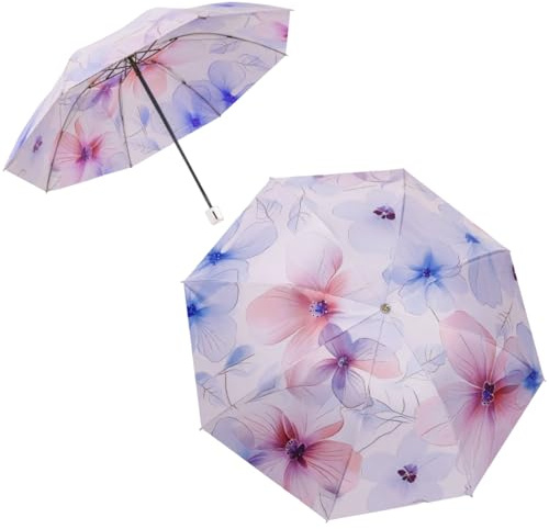 FANSU Parapluie Pliant, Ombrelle Anti Uv, Umbrella Compact, Parapluie Solide, Portable, pour Mariage Golf pour Femme Homme Enfant, Fleurs Élégantes
