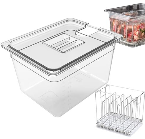 Sous Vide, contenitore da 11 l, 32,5 x 26,5 x 20 cm, con coperchio e rack, contenitore per gastronorm, privo di BPA, contenitore trasparente multifunzione, adatto per cucinare pesce e carne