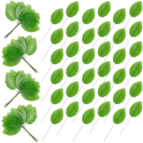 SOFPLATE 200 pieza de Hojas Verdes Falsas Tallos de Vegetación de Seda Artificial Hojas Artificiales Guirnaldas Follaje Adornos Florales de Primavera para Álbumes de Recortes Ramos Decoración de Tarta