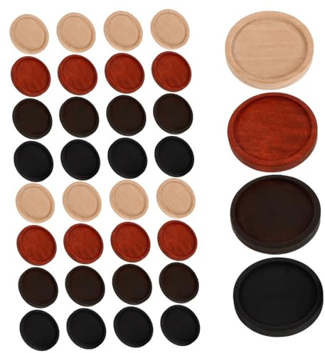 KOMBIUDA 40 Pièces Lot de Plateaux Ronds Bois Naturel Vintage pour Bijoux et Petits Objets Supports Décoratifs Bois Compact avec Fleuris pour Projets DIY et Accessoires Miniature