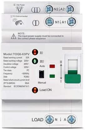 Interruptores Selectores Eléctricos De Transferencia Automática De Potencia Dual Pequeños ATS LN De 220 V For Riel DIN, Ininterrumpidos, 2P, 63 A, TOQ6 PV