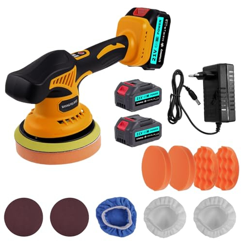 Dibaful Poliermaschine Auto Akku Polishing Schnurlose mit 2 Stück 21V 3000mAh | Polierer Set Kit Polierpad Polierschwamm Polierfell 8 Variable Geschwindigkeit 1000-6000RPM