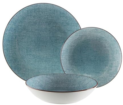 Versa Vajilla 18 Piezas Tela, Estilo Moderno, 3x26,5x26,5 cm, Porcelana, Azul