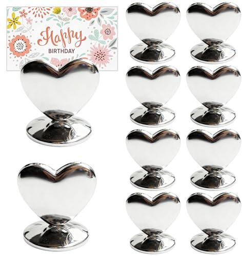 Qixuer 10 Stück Tischkartenhalter, Fotohalter, Kartenhalter, Kartenständer für Hochzeiten, Menükartenhalter, Bankette, Partys & Events(Herzförmig)