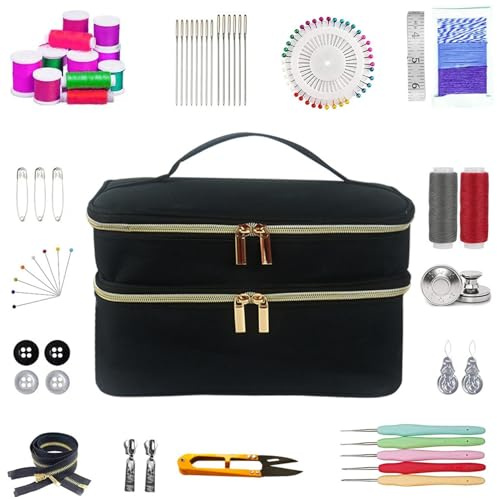 Bolsa De Almacenamiento De Suministros De Costura, Estuche De Almacenamiento De Costura, Caja De Costuras De Doble Capa, Organizador Impermeable, Gran Capacidad, Cremallera Bidireccional