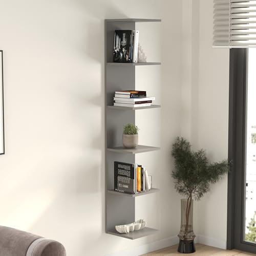 [en.casa] Wandregal Surahammar Regal 180 x 35 x 32 cm Bücherregal mit 6 Ablageflächen Wandmontage Hängeregal Schweberegal Grau