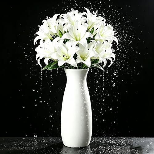 Floralsecret 23.6''(60CM) Long Stem Artificial Lily Flowers, 6PCS Fake Lilies with 12 Heads 12 Buds, Realistic Faux Plastic Lilies for Tall Vase Home Wedding Decoration (White, NO VASE)