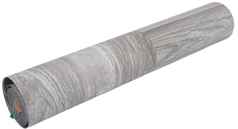 Mikikit Rotolo di Pavimento in Vinile Autoadesivo 585 CM X 3 M Spessore 15 MM Effetto Legno Grigio Bianco Piastrelle per Pavimenti Staccabili e Adesive Antiscivolo Impermeabili per
