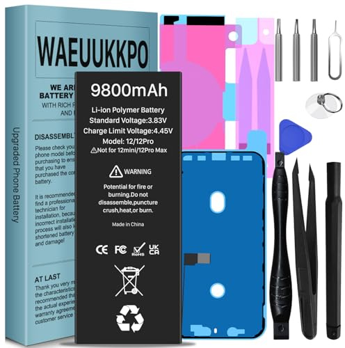 WAEUUKKPO Batterie pour iPhone 12/12 Pro, 9800mAh 2026 Nouvelle Version Haute Capacité Batterie de Remplacement Compatible avec Modèle A2403 A2404 A2172 A2402 avec Kit d'Outils Complet