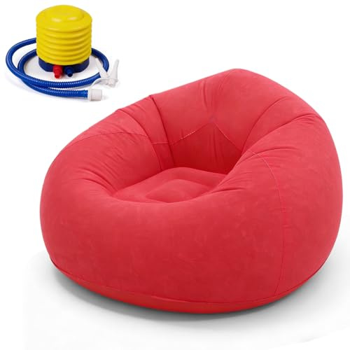 Zinueen Aufblasbares Sofa & Sessel, Sitzsack aufblasbar – Komfortables Klappsofa für Wohnzimmer, Camping & Garten, Schnell Aufblasbar & Waschbar, Einzelsessel für Entspannung & Freizeit (Rot)