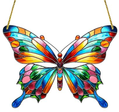 TAKONE Decoración para ventana colgante todo el año, diseño de mariposa, estilo boho de acrílico, atrapa luz con cadena, colgador de ventana para primavera, balcón y salón