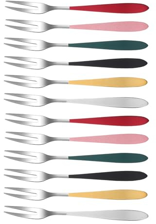 TOPPERFUN Tenedores de Postre y Aperitivo de Acero Inoxidable 304 12 Piezas Multicolor Tamaño Pequeño para Fruta Pasteles y Tapas en Fiestas y Hogar