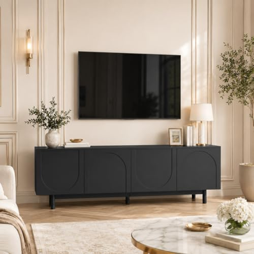 OLIVIBED TV Stand Cabinet for TV Up to 75 Inch, TV Cabinet Table with Storage and Doors, Modern Entertainment Centre Suitable for Living Room and Bedroom, Black